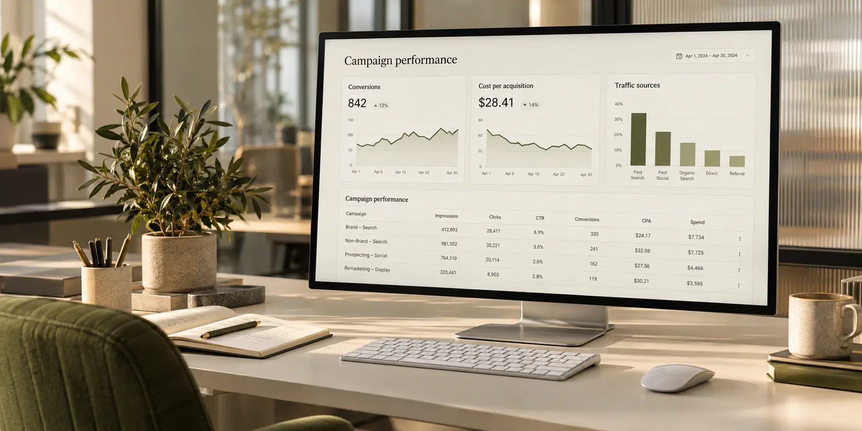 Monitor displaying campaign analytics